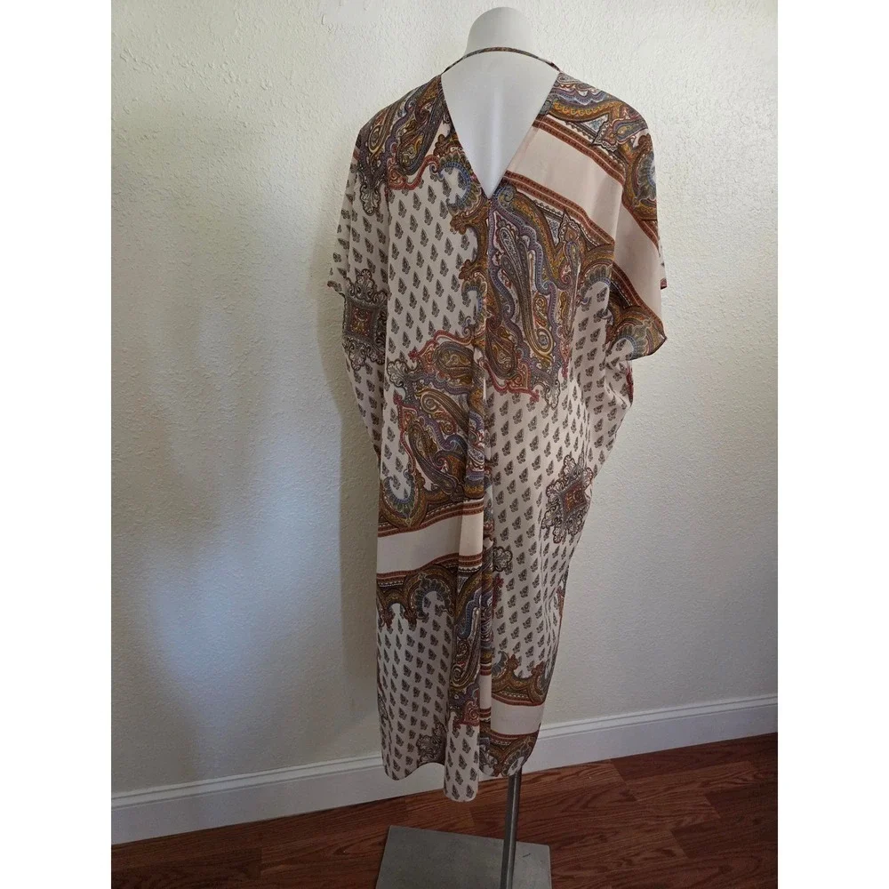 Umgee Womens Paisley Print Kimono Wrap Open Front Draped Boho Cream Multi OS
